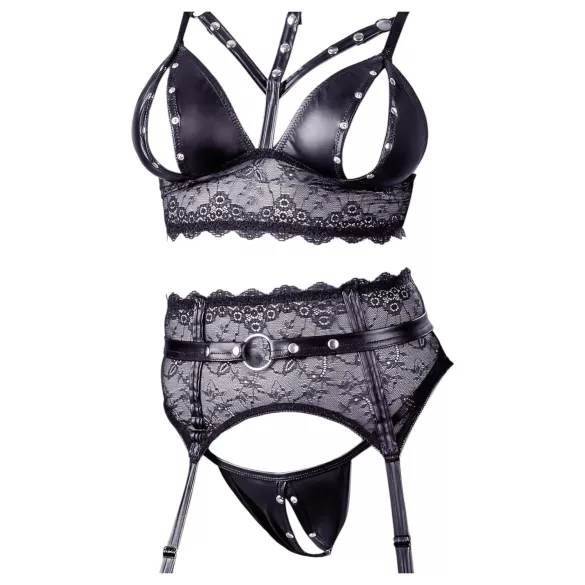 Cottelli Bondage - lingerie set met handboeien - kant - zwart - XL