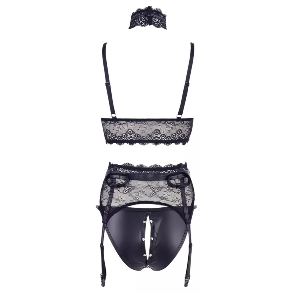 Cottelli Bondage - lingerie set met handboeien - kant - zwart - XL
