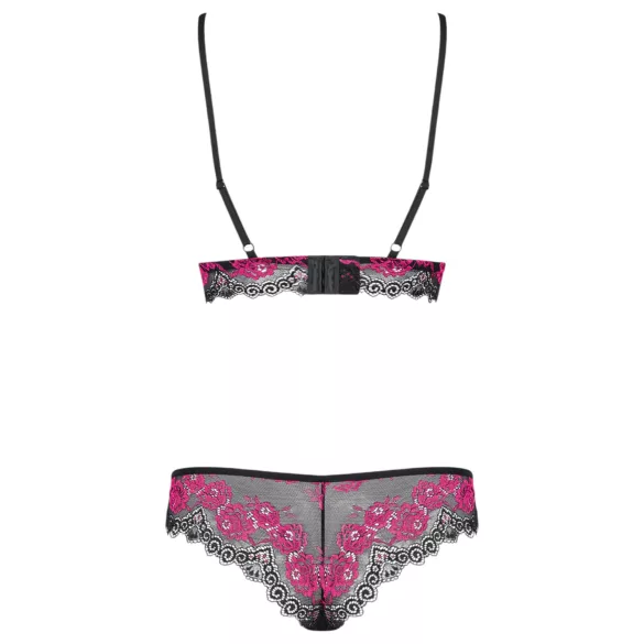 Obsessive Tulia - lingerie set dames - kant - zwart/roze