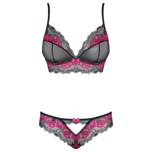 Obsessive Tulia - lingerie set dames - kant - zwart/roze - L/XL