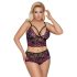 Cottelli Plus Size - Bloemige BH Set (Zwart-Paars)