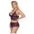 Cottelli Plus Size - Bloemige BH Set (Zwart-Paars)