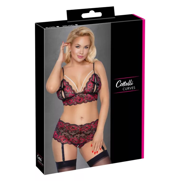 Cottelli Curves - bloemen open bh-set (zwart)