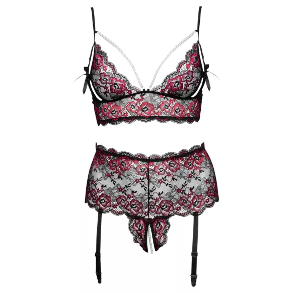 Cottelli Curves - bloemen open bh-set (zwart)