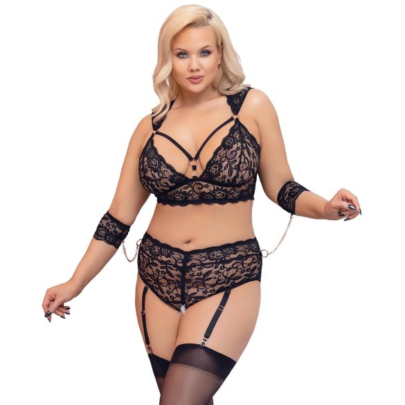 Cottelli Bondage Plus Size - kanten beha set (zwart)