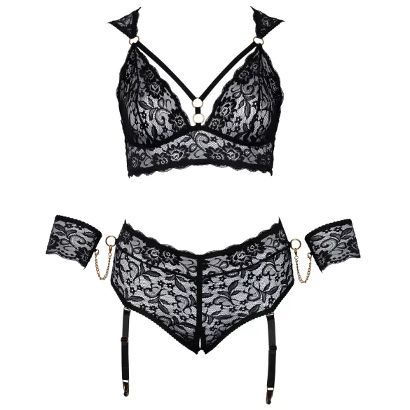Cottelli Bondage Plus Size - kanten beha set (zwart)