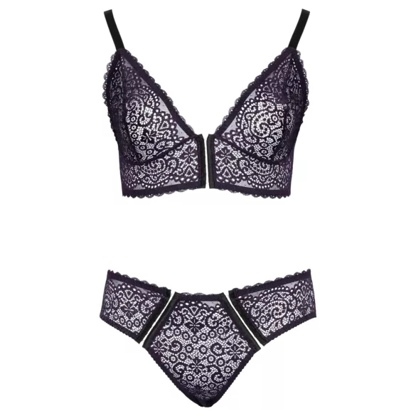 Cottelli Plus Size - doorzichtig patroon BH set (paars)