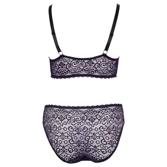 Cottelli Plus Size - doorzichtig patroon BH set (paars)