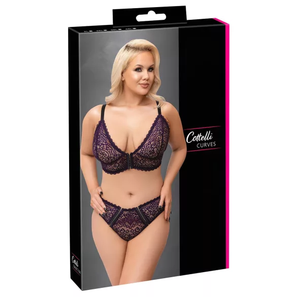 Cottelli Plus Size - doorzichtig patroon BH set (paars) - 2XL