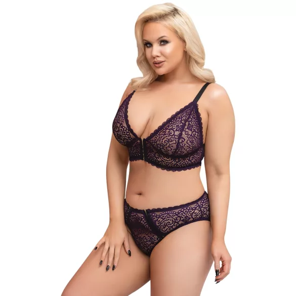 Cottelli Plus Size - doorzichtig patroon BH set (paars) - 2XL