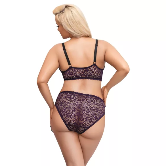 Cottelli Plus Size - doorzichtig patroon BH set (paars) - 2XL