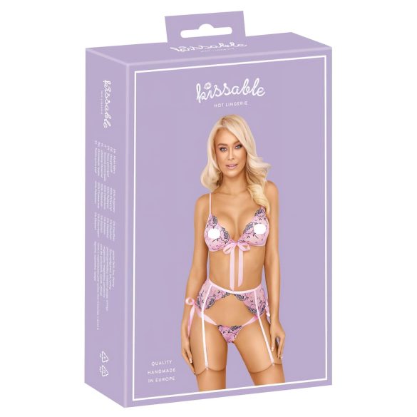 Kissable - Roze geborduurd lingeriesetje (roze)