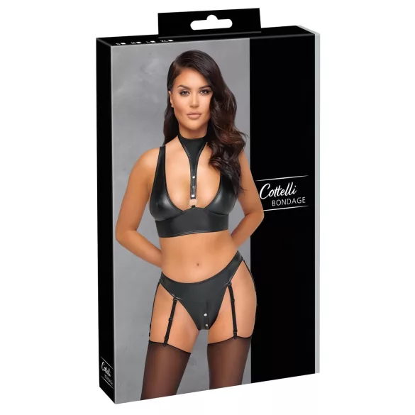 Cottelli Bondage - glanzend bh-set met boeien (zwart) - M