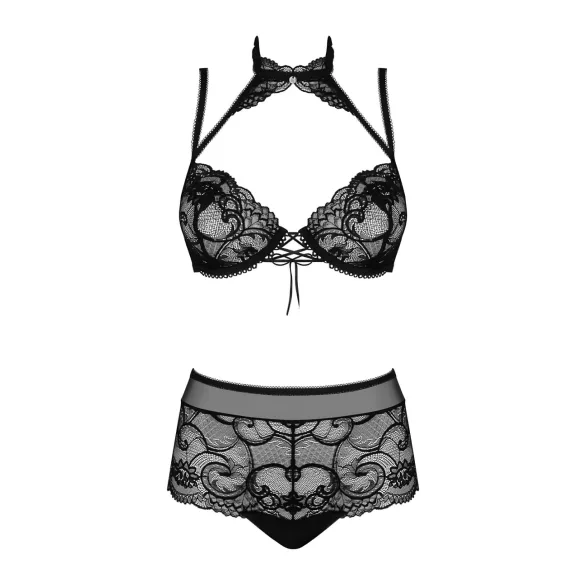 Obsessive Elizenes - patroon, doorschijnend BH-set (zwart)