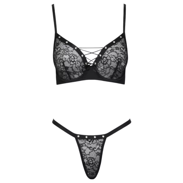 Cottelli Party - bh set met vetersluiting - zwart