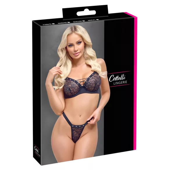 Cottelli Party - bh set met vetersluiting - zwart - 80B/M