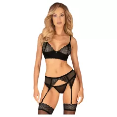 Obsessive Chemeris - bh-set met jarretelles (zwart) - M/L