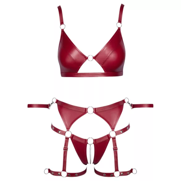 Cottelli Bondage - Glanzend BH-set & polsboeien (rood) - M