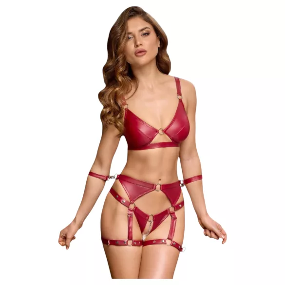 Cottelli Bondage - Glanzend BH-set & polsboeien (rood) - L