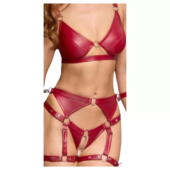 Cottelli Bondage - Glanzend BH-set & polsboeien (rood) - L
