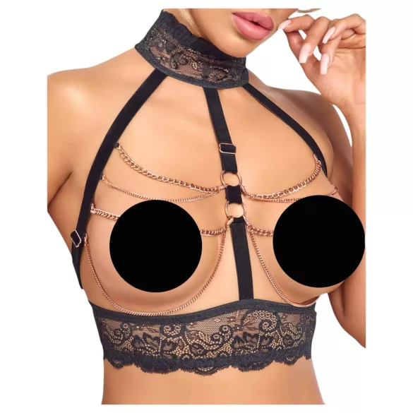 Abierta Fina - open lingerie set met kettingen - zwart