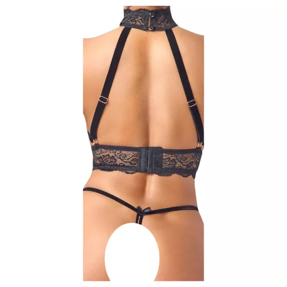 Abierta Fina - open lingerie set met kettingen - zwart - M
