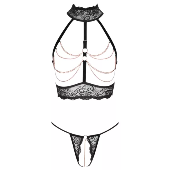 Abierta Fina - open lingerie set met kettingen - zwart - L