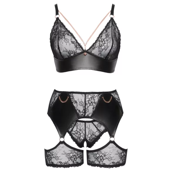 Cottelli Curves - bh set - kant en imitatieleer - zwart