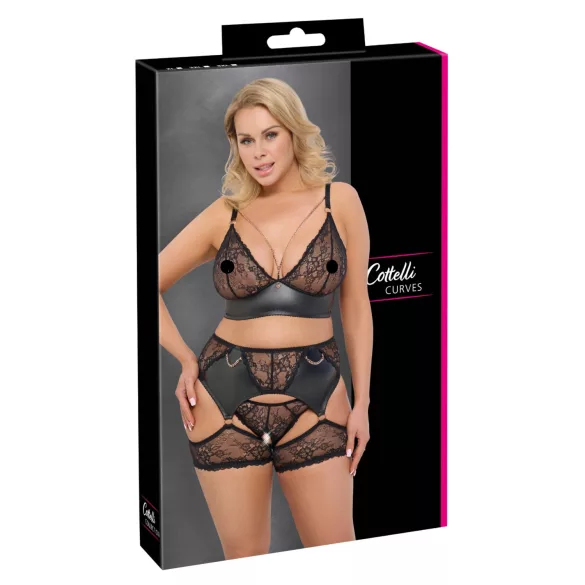Cottelli Curves - bh set - kant en imitatieleer - zwart - 2XL