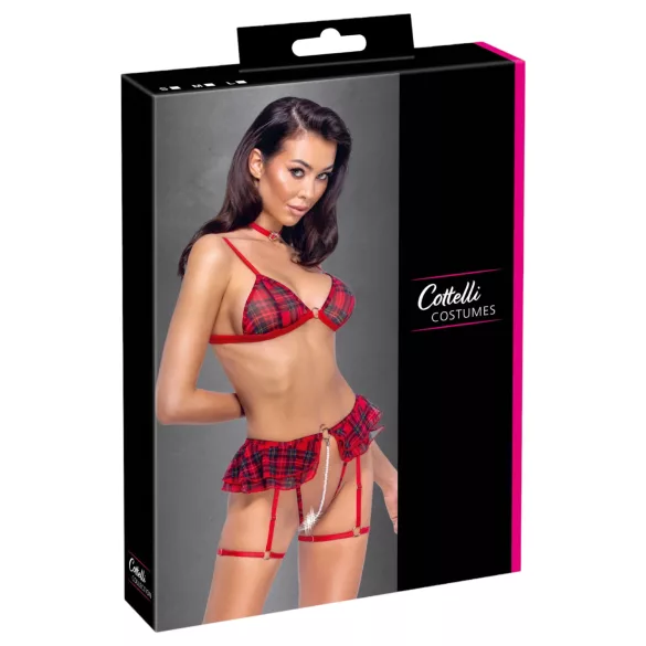 Cottelli - geruit lingeriesetje met jarretelles (rood geruit)