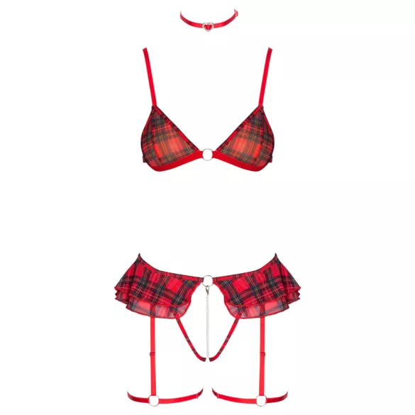 Cottelli - geruit lingeriesetje met jarretelles (rood geruit) - M