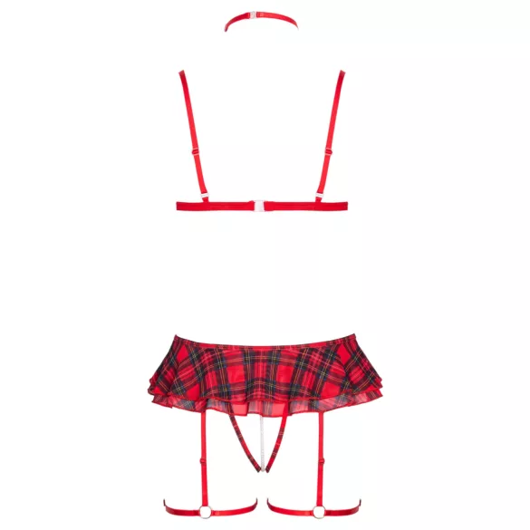 Cottelli - geruit lingeriesetje met jarretelles (rood geruit) - M