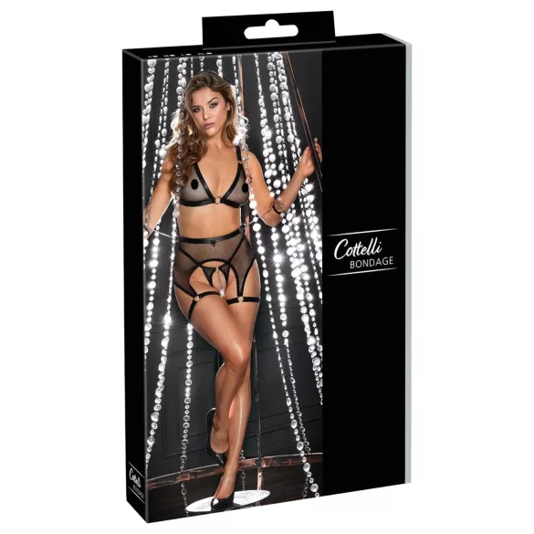 Cottelli Bondage - transparant netset met kettingen - zwart