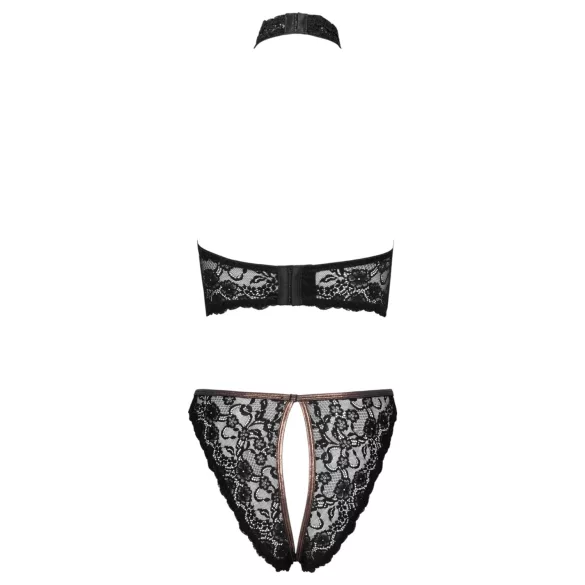 Cottelli - open kanten bh en string met roségouden details (zwart)