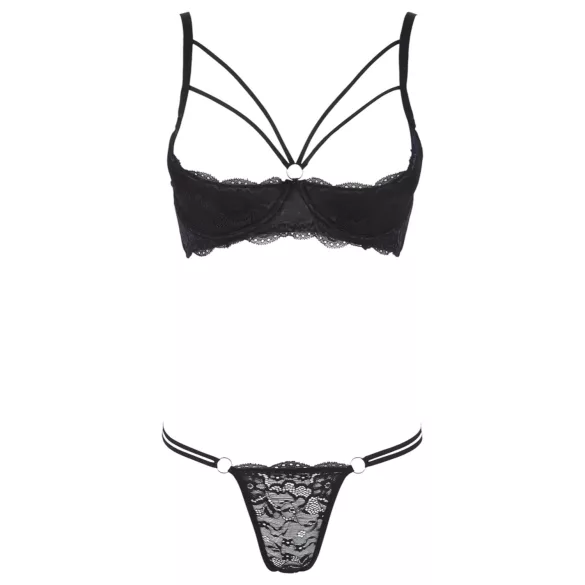 Cottelli - open bh met bandjes en ringen - string - zwart - 80B/M