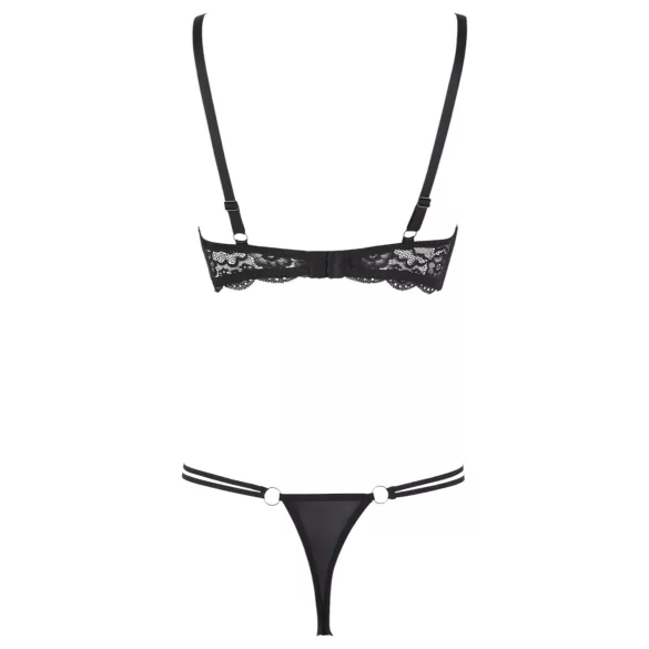 Cottelli - open bh met bandjes en ringen - string - zwart - 80B/M