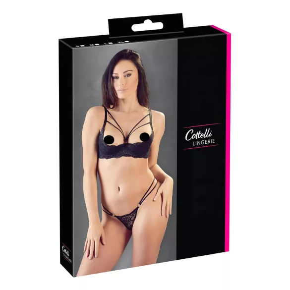 Cottelli - open bh met bandjes en ringen - string - zwart - 85B/L
