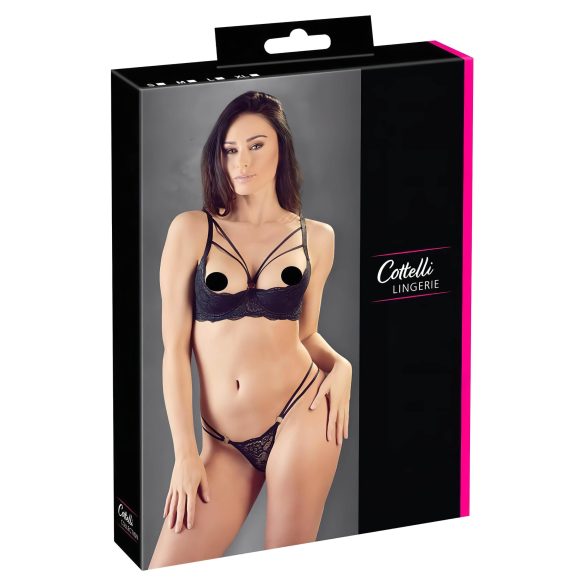 Cottelli - Strap BH & String met ringen (zwart) - 75C/S