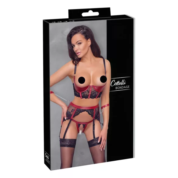 Cottelli Bondage - Mat, kanten borsthefferset (rood) - M