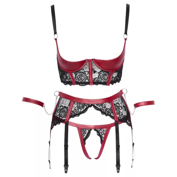 Cottelli Bondage - Mat, kanten borsthefferset (rood) - M