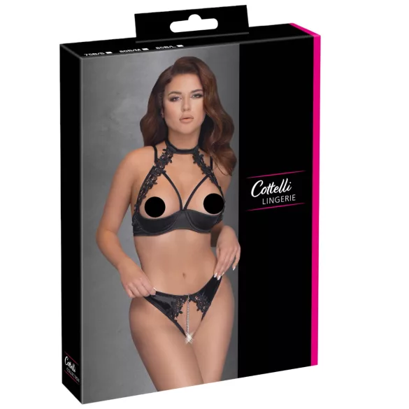 Cottelli - bh set met kant en halternek - zwart - 85B/L