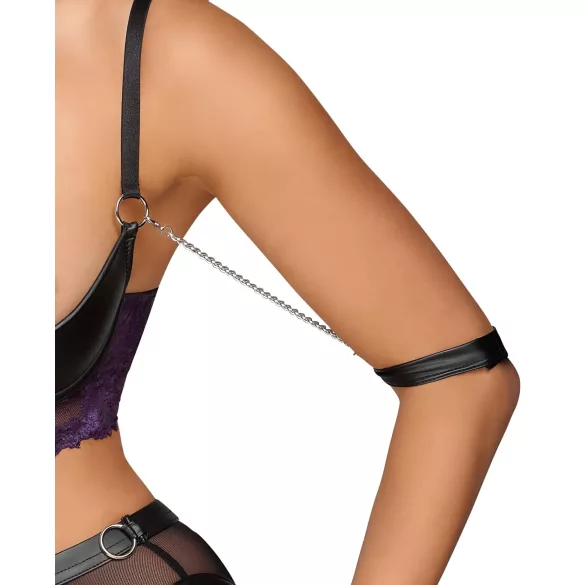 Cottelli Bondage - bh-set en armboeien (zwart-paars)