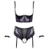 Cottelli Bondage - bh-set en armboeien (zwart-paars)