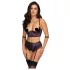 Cottelli Bondage - bh-set en armboeien (zwart-paars) - M