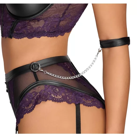 Cottelli Bondage - bh-set en armboeien (zwart-paars) - M
