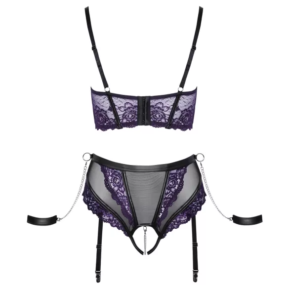Cottelli Bondage - bh-set en armboeien (zwart-paars) - M