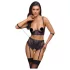 Cottelli Bondage - bh-set en armboeien (zwart-paars) - XL