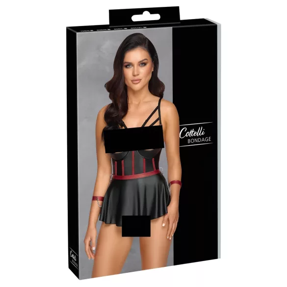 Cottelli Bondage - lingerie set met handboeien - glanzend zwart - 80B/M