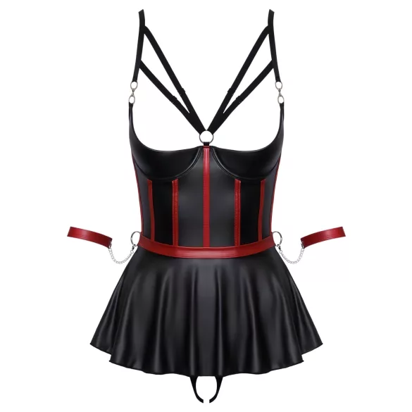 Cottelli Bondage - lingerie set met handboeien - glanzend zwart - 80B/M