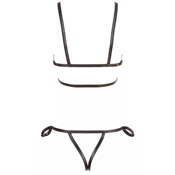 Cottelli Bondage - bodyharnas bikini - glanzend - zwart - M